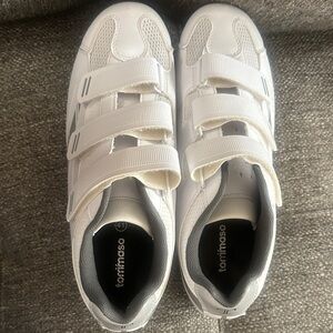 Tommaso Pista 100 Women's Cycling Shoes Size 10 White Silver + Delta Cleats EUC